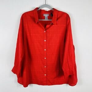 Catherines Plus Size 0X Petite Long Sleeve Button Front Top Orange 100% Cotton